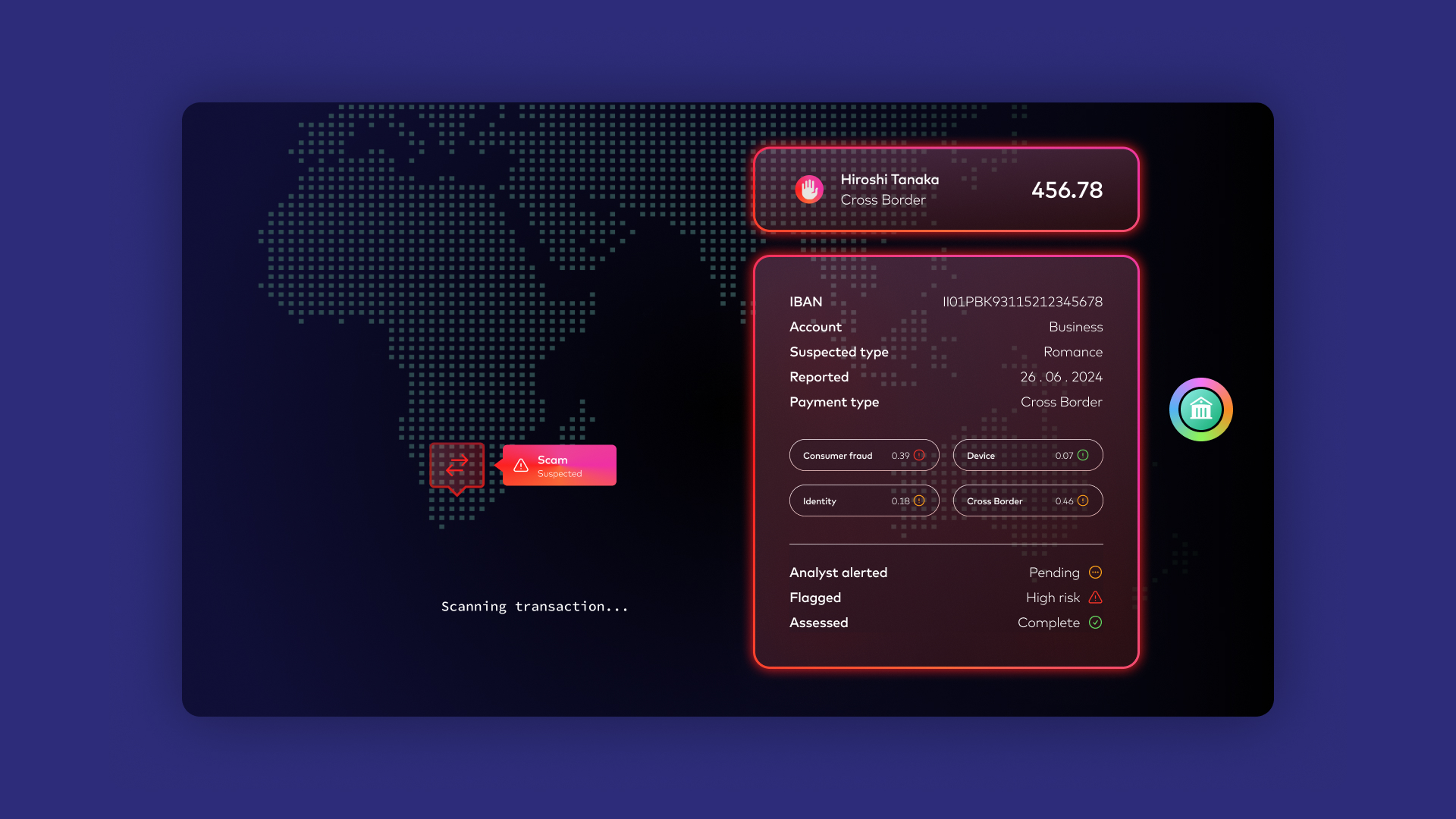 Image of key details of an intercepted fraudulent transaction