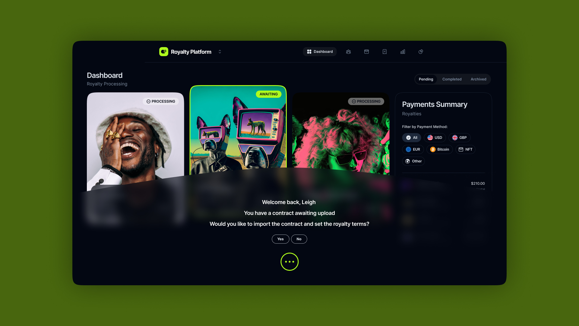 Image of a screen depicting a royalties payment software concept