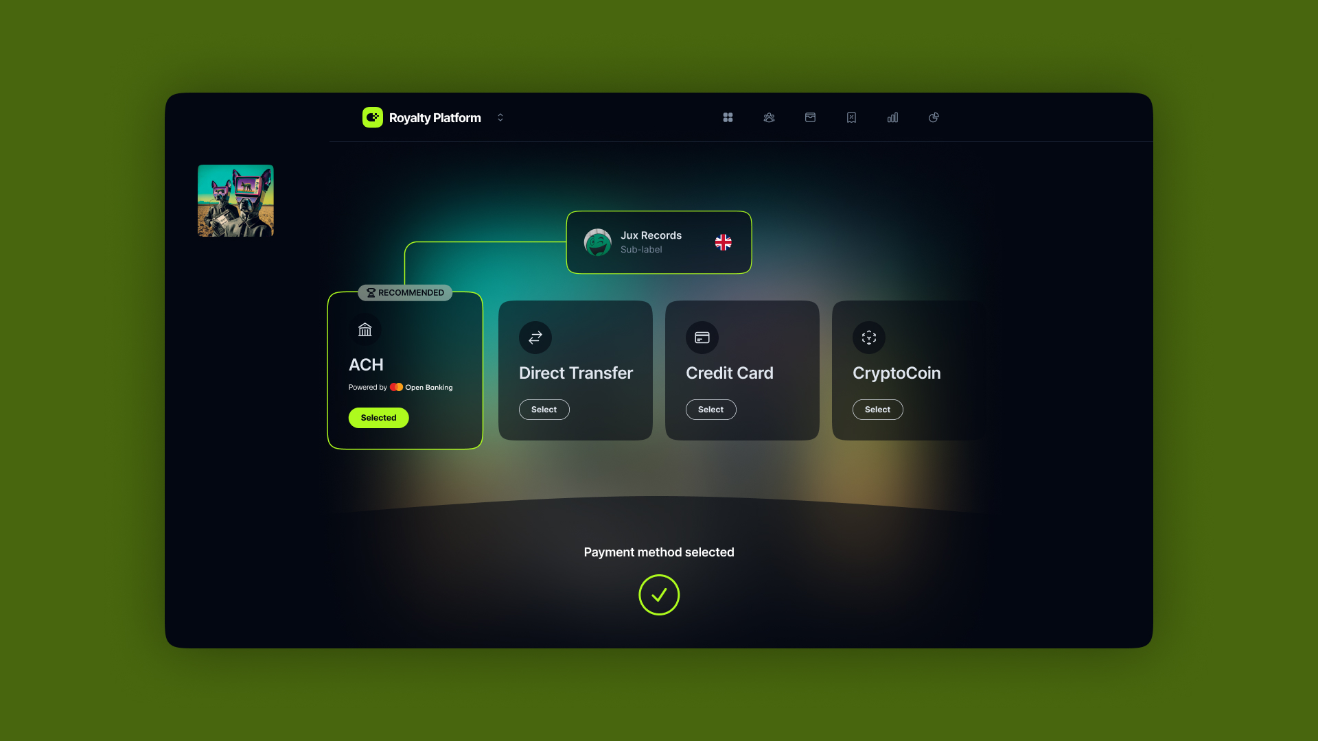 Image of a screen depicting a royalties payment software concept